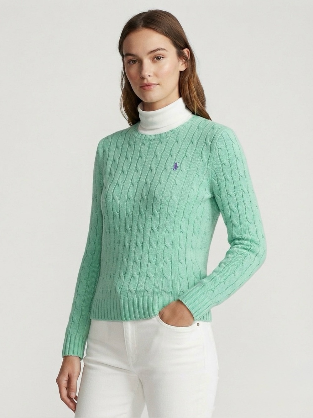 Ralph Lauren Mint Green Cable-Knit Crewneck Sweater